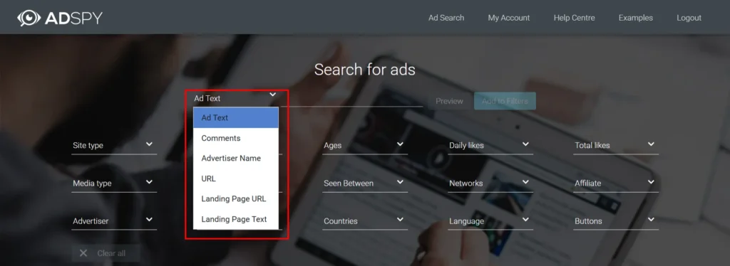 AdSpy Advanced Search and Filtering
