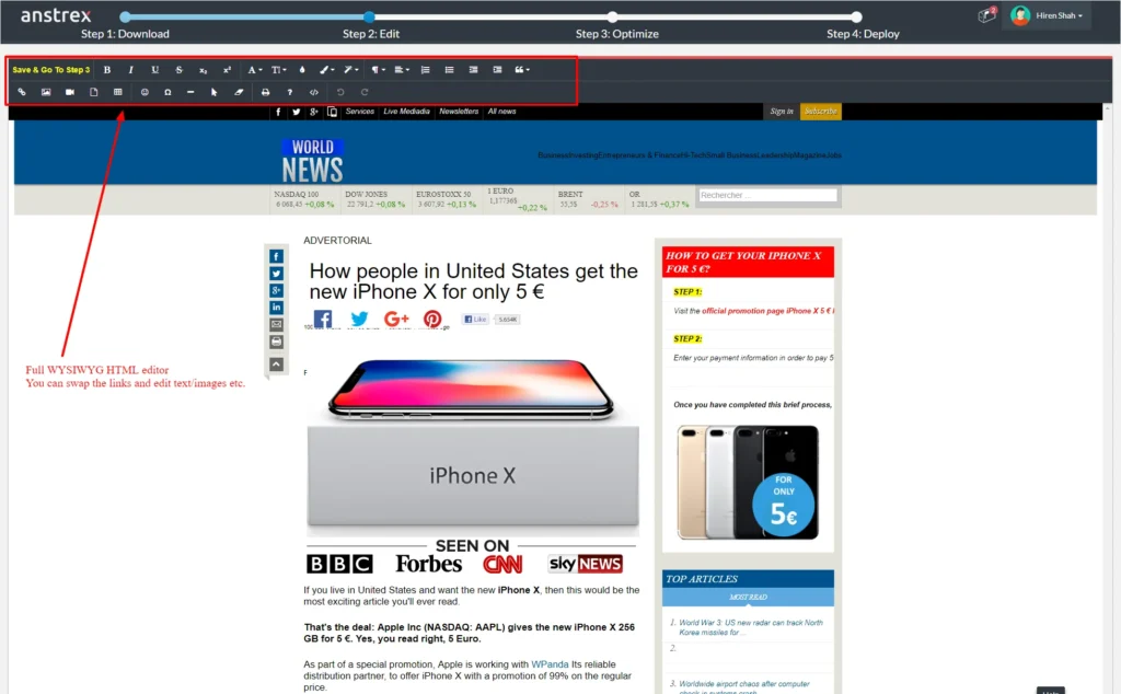 Anstrex- WYSIWYG Landing Page Editor