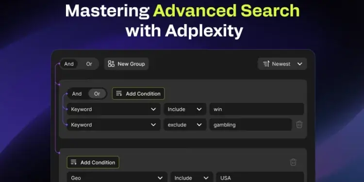 AdPlexity advanced search & filtering